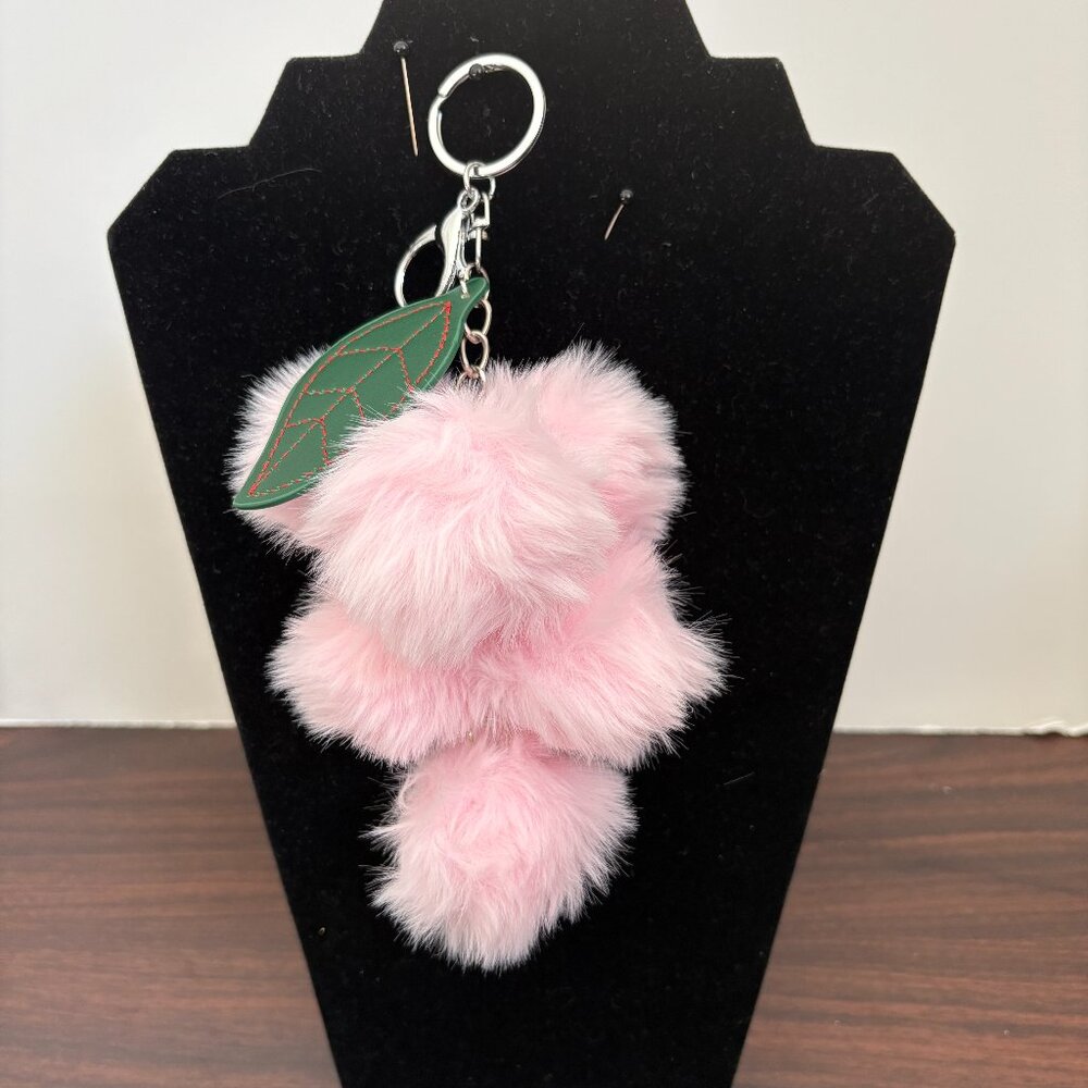 Faux Fur Pink Grapes Keychains Bag Charms Whimsical Barbiecore Statement NWOT
